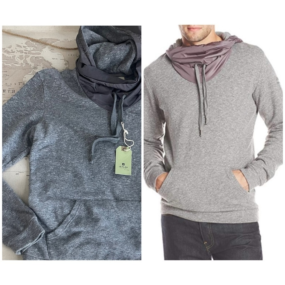 NWT Jetlag Grey Melange Cowl Neck Hoody Pullover L